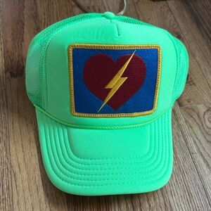 Aviator Nation Neon Green Trucker Hat with Heart Patch